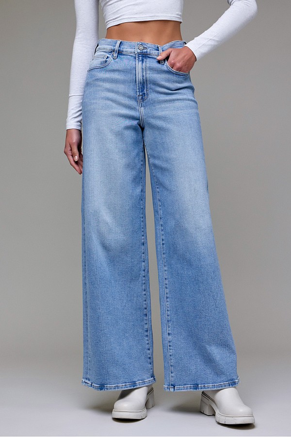 Medium Light Clean Stretch High Rise Wide Leg
